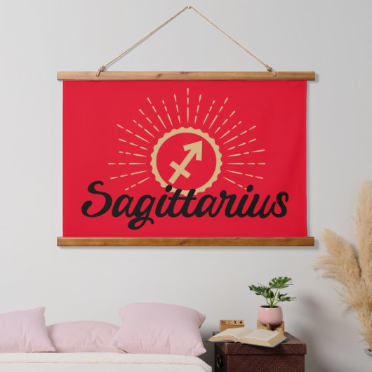 Sagittarius Sternexplosion Symbol Rot Wandteppich Mit Holzrahmen (Schlafzimmer)