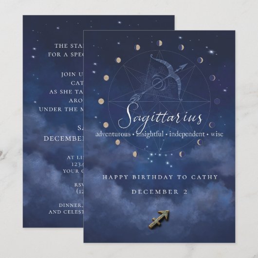 Sagittarius-Sternzeichen-Geburtstagseinladung Einladung (Vorne/Hinten)