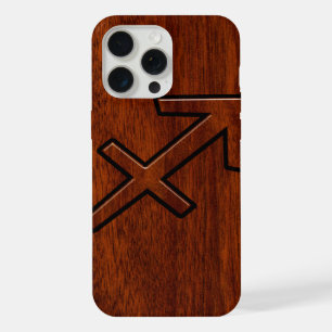 Sagittarius-Sternzeichen-Symbol auf Mahagoni-Holzd iPhone Hülle