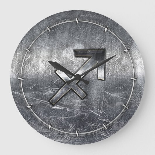 Sagittarius Symbol Grunge Distressed Steel Style Große Wanduhr (Vorderseite)
