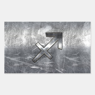 Sagittarius Symbol Grunge Distressed Steel Style Rechteckiger Aufkleber