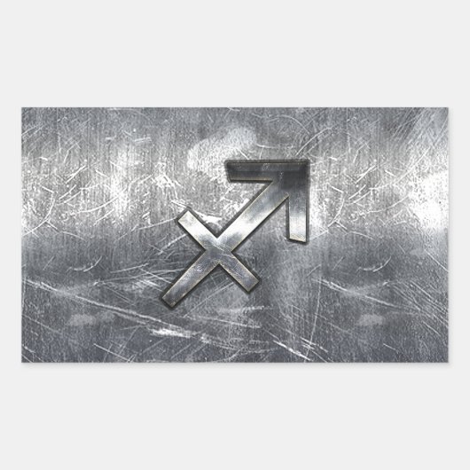Sagittarius Symbol Grunge Distressed Steel Style Rechteckiger Aufkleber (Vorderseite)
