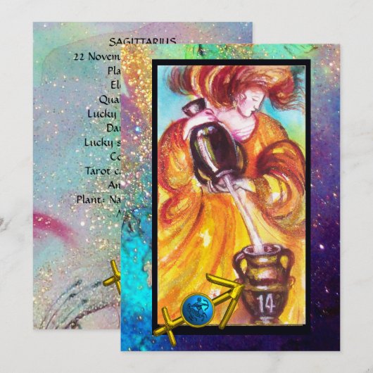 SAGITTARIUS, TEMPERANCE TAROT ZODIAC BIRTHDAD CARD KARTE (Vorne/Hinten)
