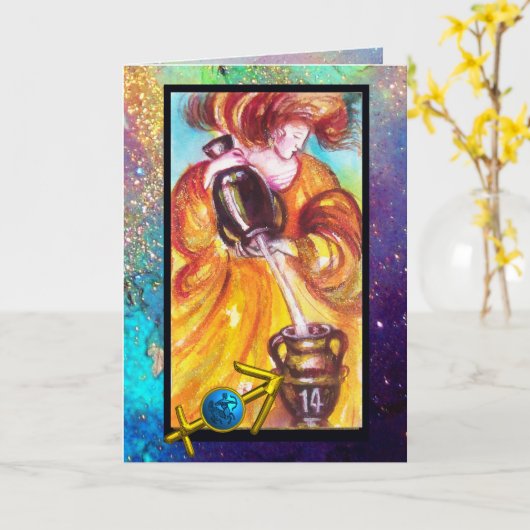 SAGITTARIUS, TEMPERANCE TAROT ZODIAC GEBURTSTAG KARTE (Gelbe Blume)