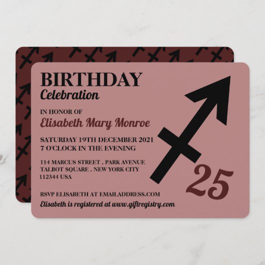 Sagittarius, The Archer, Zodiac Star Sign Birthday Einladung (Vorne/Hinten)