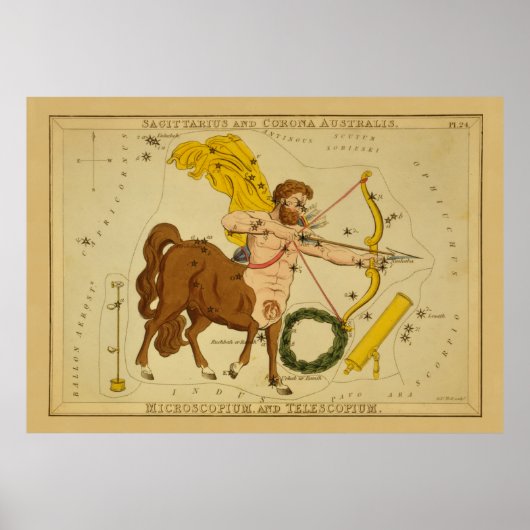 Sagittarius - Vintages Zeichen des Zodiac-Bildes Poster (Vorne)