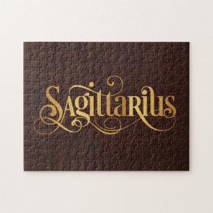 Sagittarius Wirbles Script Gold auf Leder Puzzle