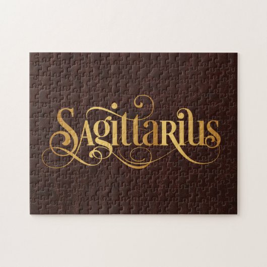 Sagittarius Wirbles Script Gold auf Leder Puzzle (Horizontal)