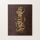 Sagittarius Wirbles Script Gold auf Leder Puzzle (Vertikal)
