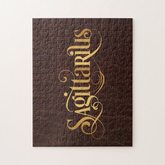 Sagittarius Wirbles Script Gold auf Leder Puzzle (Vertikal)
