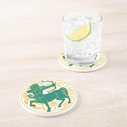 Sagittarius Zeichen des Zodiaks auf einem Unterset Getränkeuntersetzer (Seite)