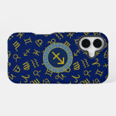 Sagittarius Zodiac+Astrologie Symbole Ptn Gld+Blue iPhone 16 Hülle (Rückseite (Horizontal))