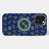 Sagittarius Zodiac+Astrologie Symbole Ptn Gld+Blue iPhone Hülle (Rückseite (Horizontal))