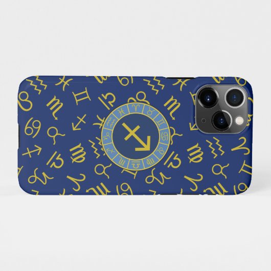 Sagittarius Zodiac+Astrologie Symbole Ptn Gld+Blue iPhone Hülle (Rückseite (Horizontal))