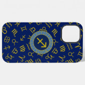 Sagittarius Zodiac+Astrologie Symbole Ptn Gld+Blue iPhone Hülle (Rückseite (Horizontal))