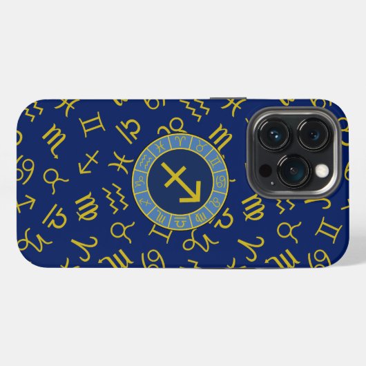 Sagittarius Zodiac+Astrologie Symbole Ptn Gld+Blue iPhone Hülle (Rückseite (Horizontal))