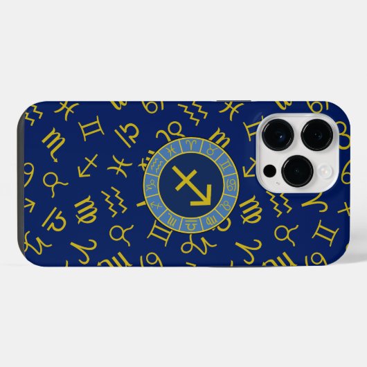 Sagittarius Zodiac+Astrologie Symbole Ptn Gld+Blue iPhone Hülle (Rückseite (Horizontal))