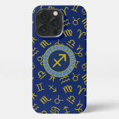 Sagittarius Zodiac+Astrologie Symbole Ptn Gld+Blue iPhone Hülle (Rückseite)