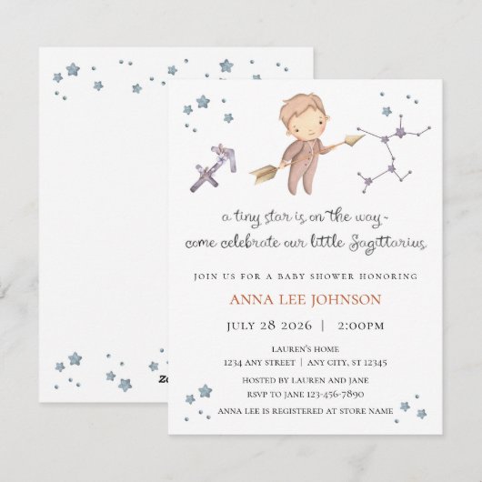 Sagittarius Zodiac Baby Shower Invitation Feiertagskarte (Vorne/Hinten)
