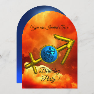 SAGITTARIUS Zodiac Birthday Gold Blue, Brandwolken Einladung
