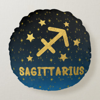 Sagittarius Zodiac Blue und Gold Round Pillow Rundes Kissen