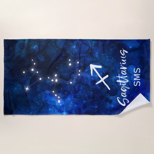 Sagittarius Zodiac Constellation Galaxy Monogram Strandtuch (Vorderseite)