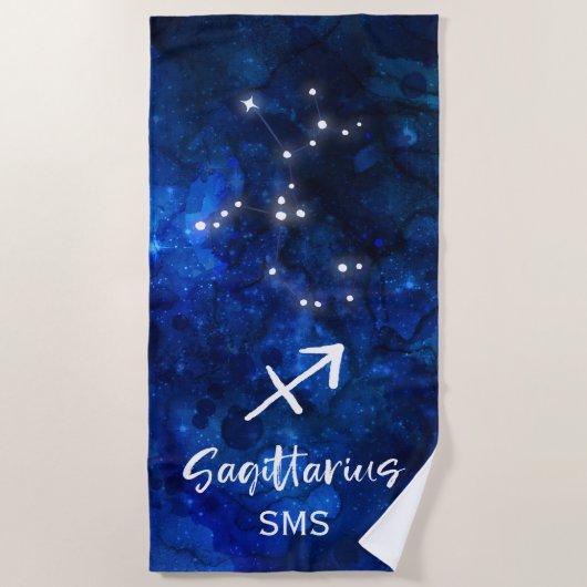 Sagittarius Zodiac Constellation Galaxy Monogram Strandtuch (Vorderseite)