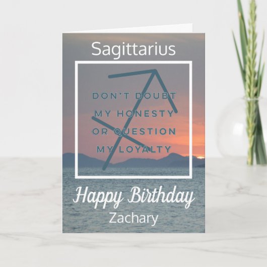 Sagittarius Zodiac Fun Zitat Blue & White Geburtst Karte (Vorderseite)