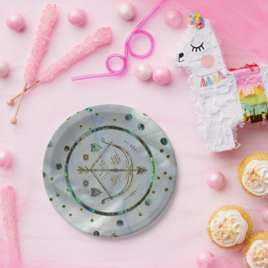 Sagittarius Zodiac Gold Abalone auf der Konstellat Pappteller (Party)