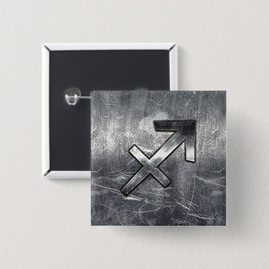 Sagittarius Zodiac Grunge gestörter Stahlstil Button (Vorne & Hinten)