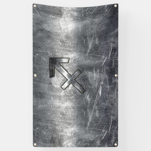 Sagittarius Zodiac in Grunge gestörter Stahl ausse Banner (Vertikal)