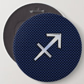 Sagittarius Zodiac Sign auf blauem Carbon Fibre De Button (Vorne & Hinten)