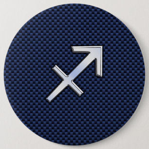 Sagittarius Zodiac Sign auf blauem Carbon Fibre De Button