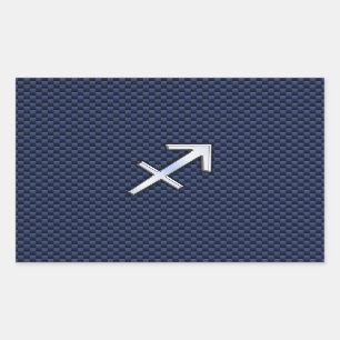 Sagittarius Zodiac Sign auf Blue Carbon Fibre Prin Rechteckiger Aufkleber