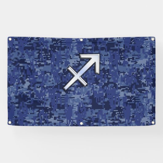 Sagittarius Zodiac Sign auf Navy Digital Camouflag Banner (Horizontal)