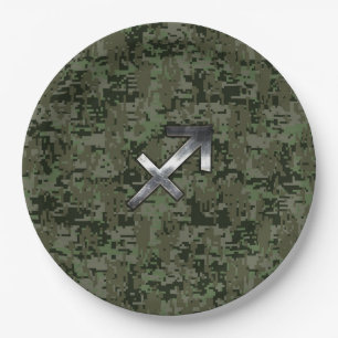 Sagittarius Zodiac Sign auf Woodland Camouflage Pappteller