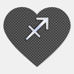 Sagittarius Zodiac Sign Black Carbon Fiber Style Herz-Aufkleber