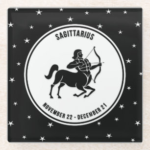Sagittarius Zodiac Sign, Black&White Glass Unterse Glasuntersetzer