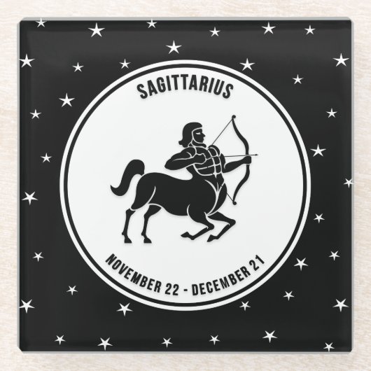 Sagittarius Zodiac Sign, Black&White Glass Unterse Glasuntersetzer (Vorderseite)
