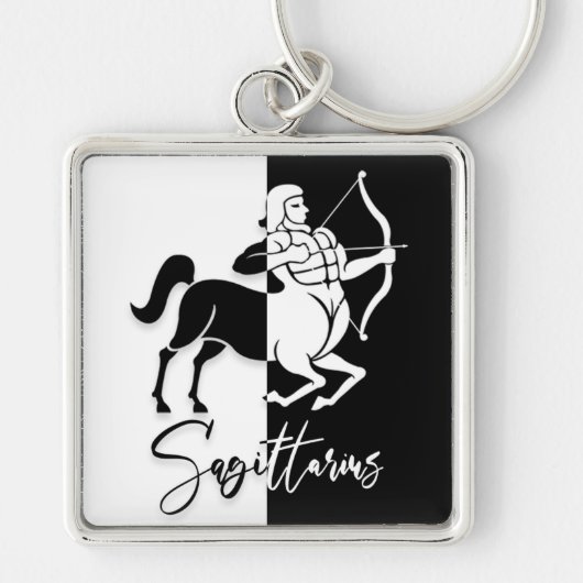 Sagittarius Zodiac Sign, Black & White Schlüsselan Schlüsselanhänger (Vorne)