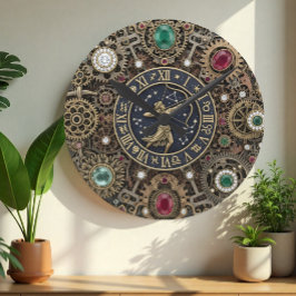 Sagittarius zodiac sign Clock, Steampunk, Edelstei Runde Wanduhr