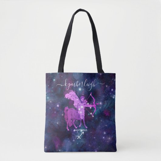 Sagittarius Zodiac Sign Cosmic Monogram Name Blue Tasche (Vorderseite)