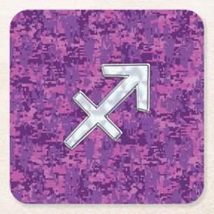 Sagittarius Zodiac Sign Fuchsia Digital Camouflage Rechteckiger Pappuntersetzer