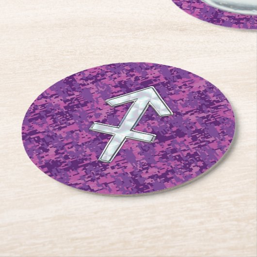 Sagittarius Zodiac Sign Fuchsia Digital Camouflage Runder Pappuntersetzer (Angewinkelt)