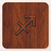 Sagittarius Zodiac Sign in Mahogany Wood Style Rechteckiger Pappuntersetzer (Vorderseite)