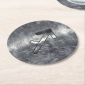 Sagittarius Zodiac Sign in Silver Steel look Runder Pappuntersetzer (Angewinkelt)