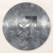 Sagittarius Zodiac Sign in Silver Steel look Runder Pappuntersetzer (Vorderseite)