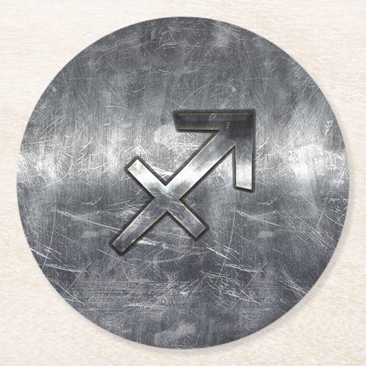 Sagittarius Zodiac Sign in Silver Steel look Runder Pappuntersetzer (Vorderseite)