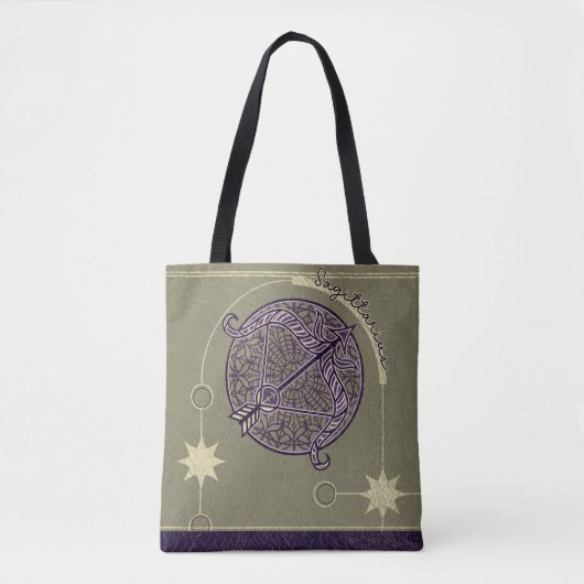 Sagittarius Zodiac Sign Lila und White Mandala Tasche (Vorderseite)