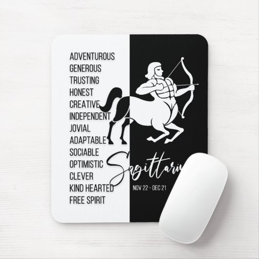 Sagittarius Zodiac Sign Mousepad, Black & White Mousepad (Mit Mouse)